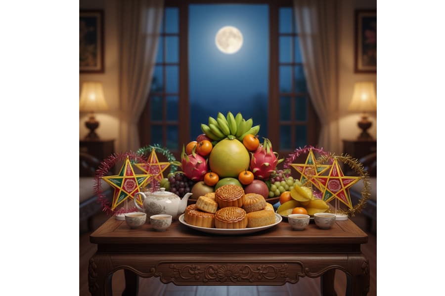 Ảnh: mâm cỗ Trung Thu truyền thống